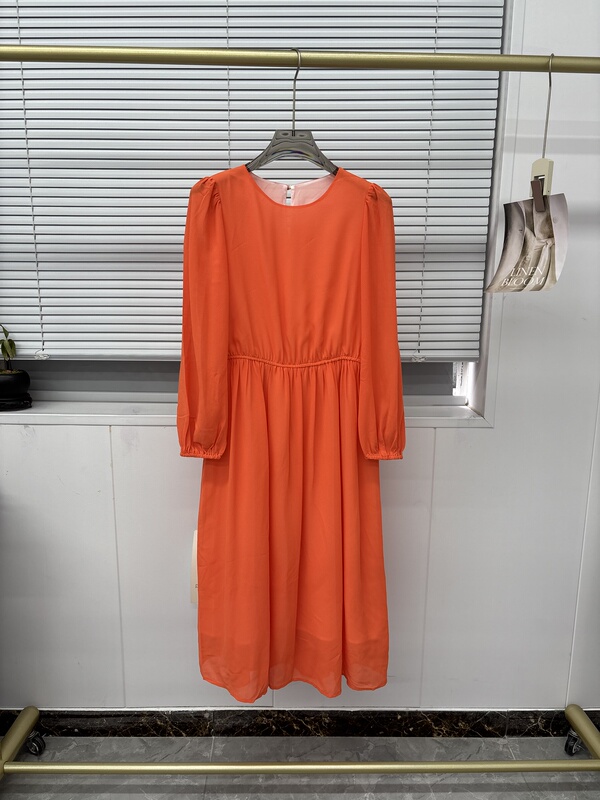 Retro Orange Chiffon Dress for Women, Summer Style, Waist-Cinching, Slimming, Artistic, Versatile and Stylish