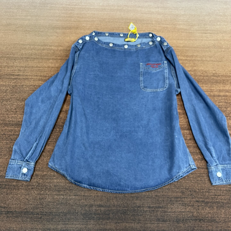 # A11-25520 Blue Niche Personalized Letter Print Design Denim Shirt for Women, Non-Elastic