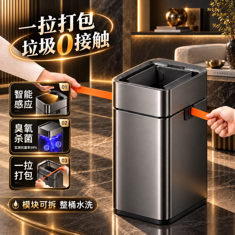 Electric Smart Trash Can, Fully Automatic Packaging, Sensor Type, 2026 New Model, for Home Kitchen, Living Room, Bathroom, Toilet