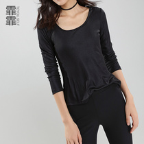 Fei Spring and Autumn new womens coat T-shirt OL style black long sleeve female slim round neck solid color base shirt T-shirt women