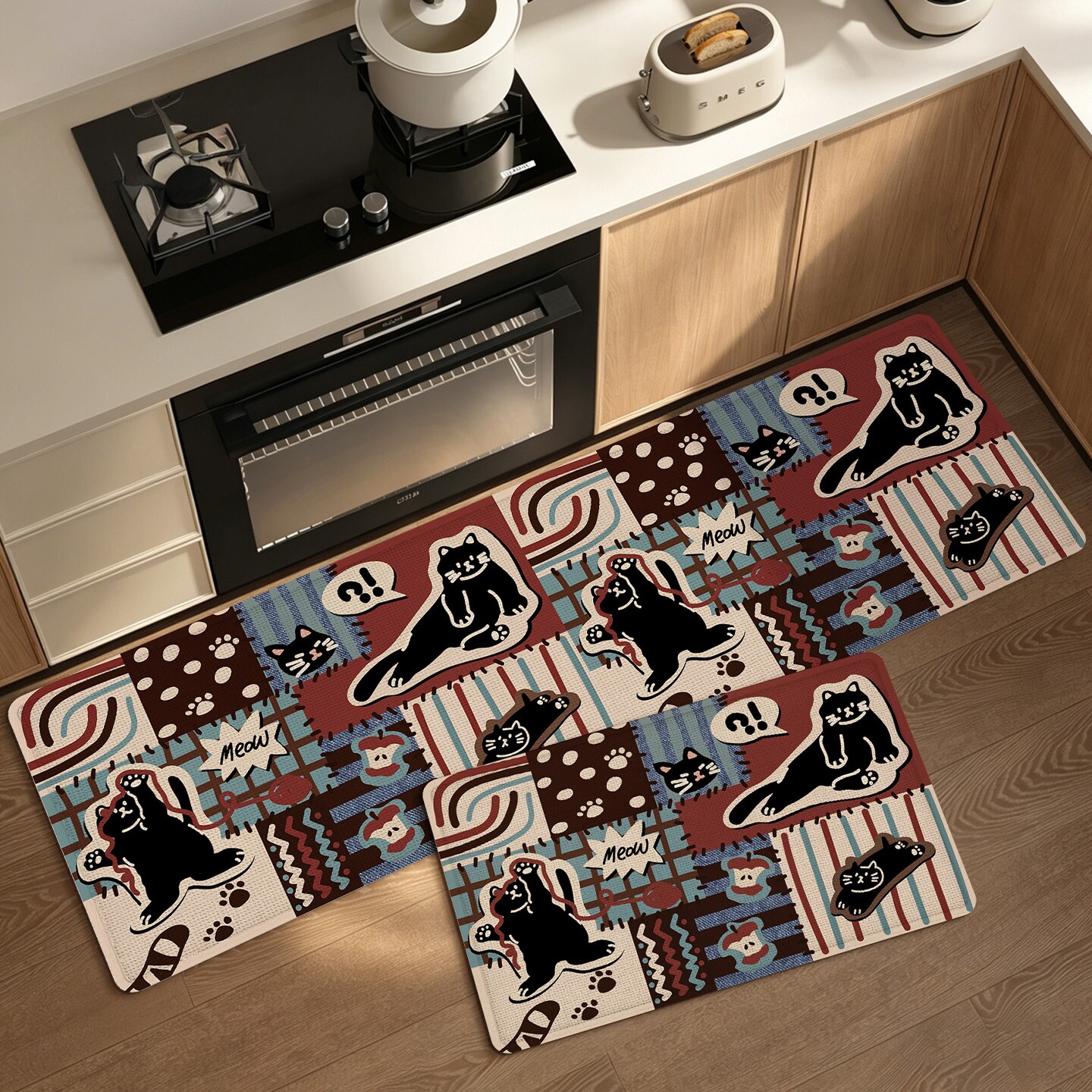 Imitation linen kitchen floor mats are water-absorbent, oil-absorbent, non-slip, stain-resistant, wipeable and washable floor mats, anti-stain and stain-resistant, non-slip floor mats.