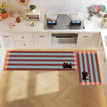 Kitchen oil-proof and waterproof floor mats, non-slip, dirt-resistant and wear-resistant floor mats, no-wash striped kitchen floor mats, easy-care carpet mats