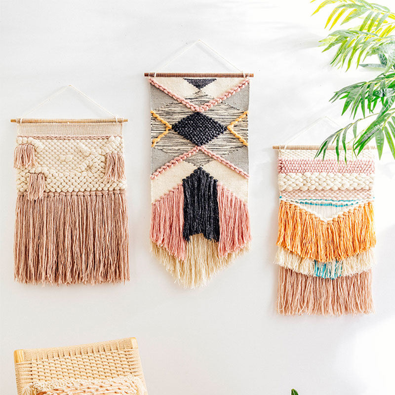 Living room tapestry Nordic ins modern fresh hand-knit ethnic style maiden bedroom fringe decoration