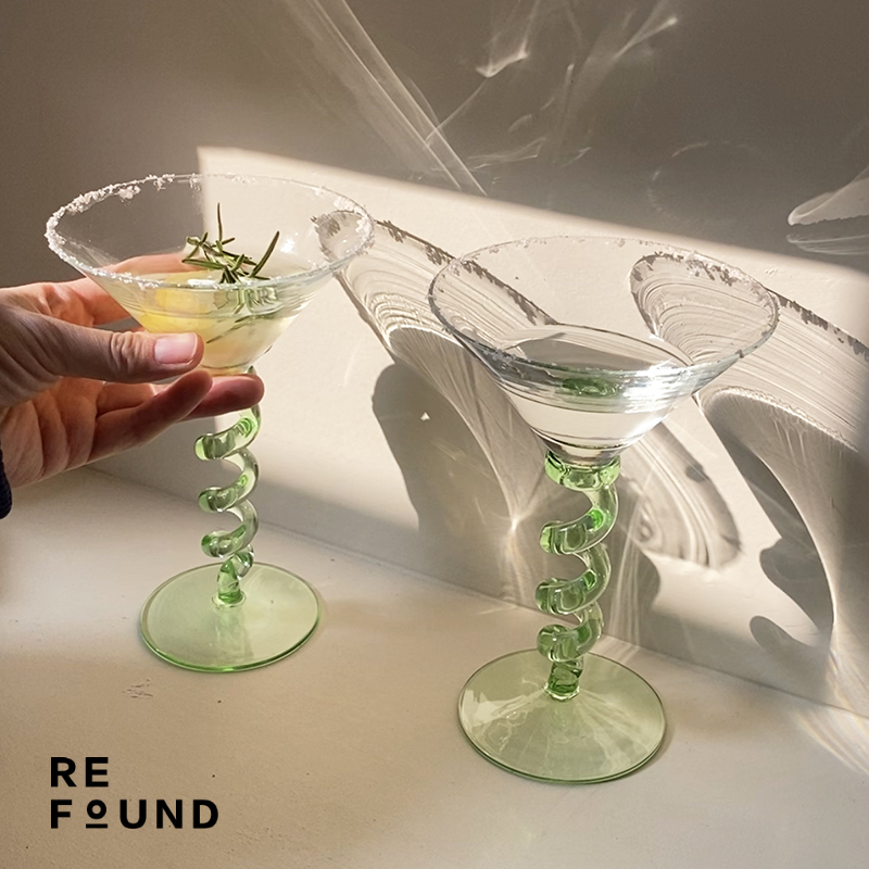 ReFound twist spring cocktail glass champagne martini stemware european style antique design niche fun
