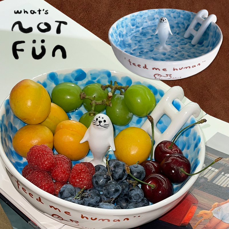 What's Not Fun? New Pool Seal Fruit Bowl Plate Ceramic Cute Gift Box Gift Click Genuine Product