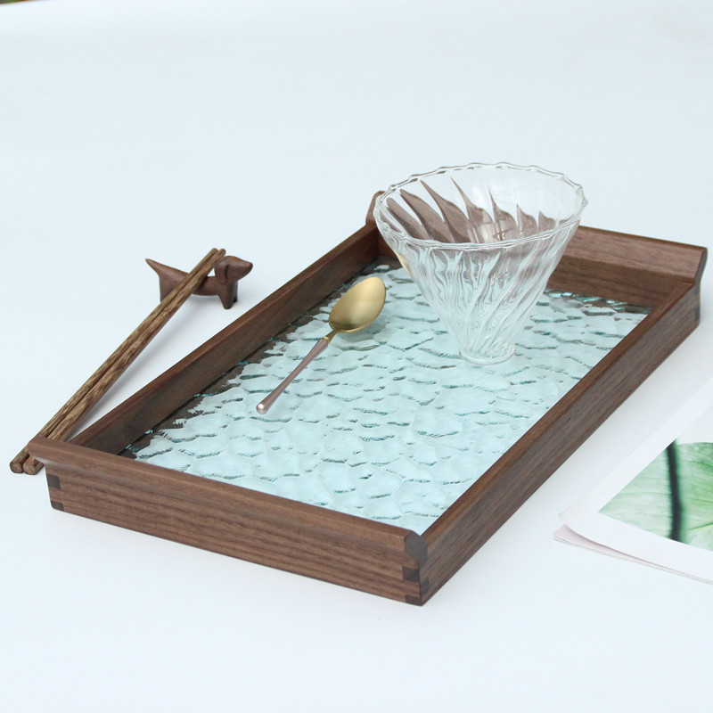 North American Black Walnuts Wood Tempered Glass Embossing Mind Tableware Miscellaneous Creative Day Style Tabletop Containing Pan