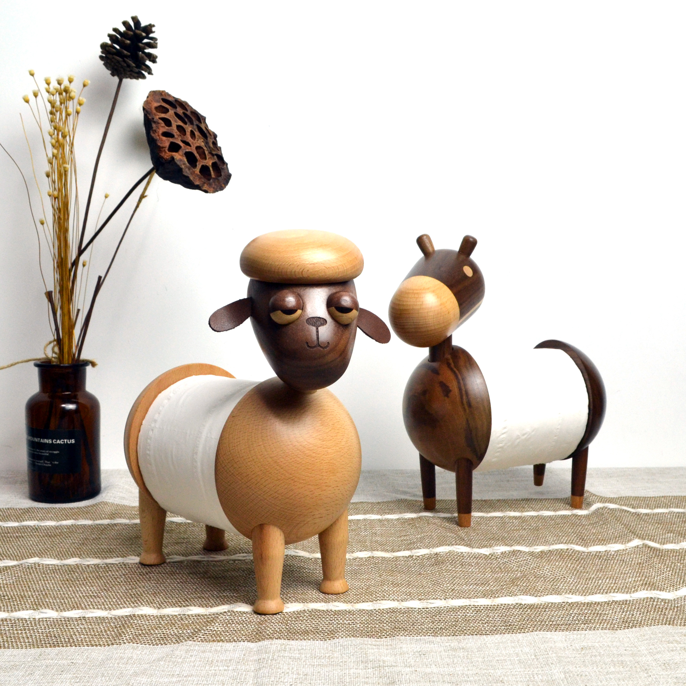 Small donkey tissue holder North American black walnut solid wood toilet paper roll toilet paper holder home Nordic wooden desktop ornaments