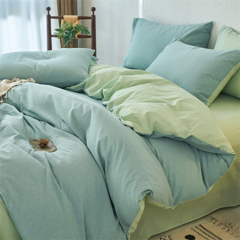 ins Japanese-Style Sky Blue Matcha Green Woven 100% Pure Cotton Four-Piece Set, All-Cotton Washed Cotton Duvet Cover, Student Bed Three-Piece Set ins Japanese-Style Sky Blue Matcha Green Woven 100% Pure Cotton Four-Piece Set, All-Cotton Washed Cotton Duvet Cover, Student Bed Three-Piece Set