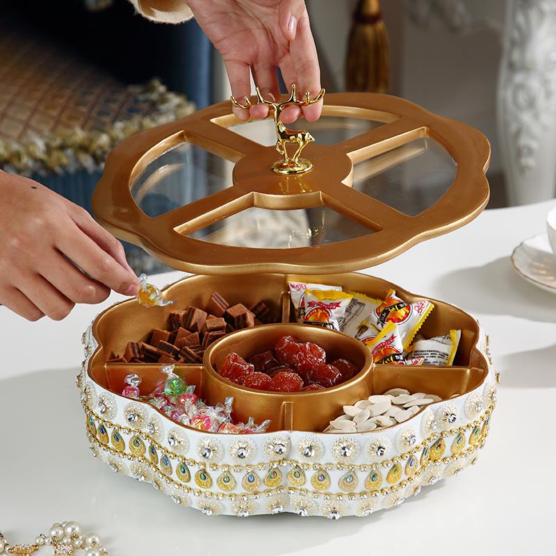 European style dried fruit bowl family creative luxury New Year melon seed snacks fruit bowl divided cubicle living room end table stick drill candy box