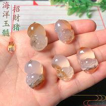 Marine Jade Medullary Property small pig pendant natural agate engraving piece straw flower male and female jade pendant pendant ornament gift