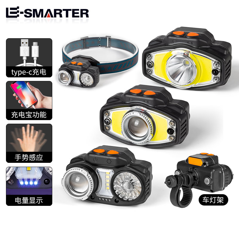 New LED intense light headlights Mini multifunction fishing light waving smart induction lamp headlights Flashlight Super Bright