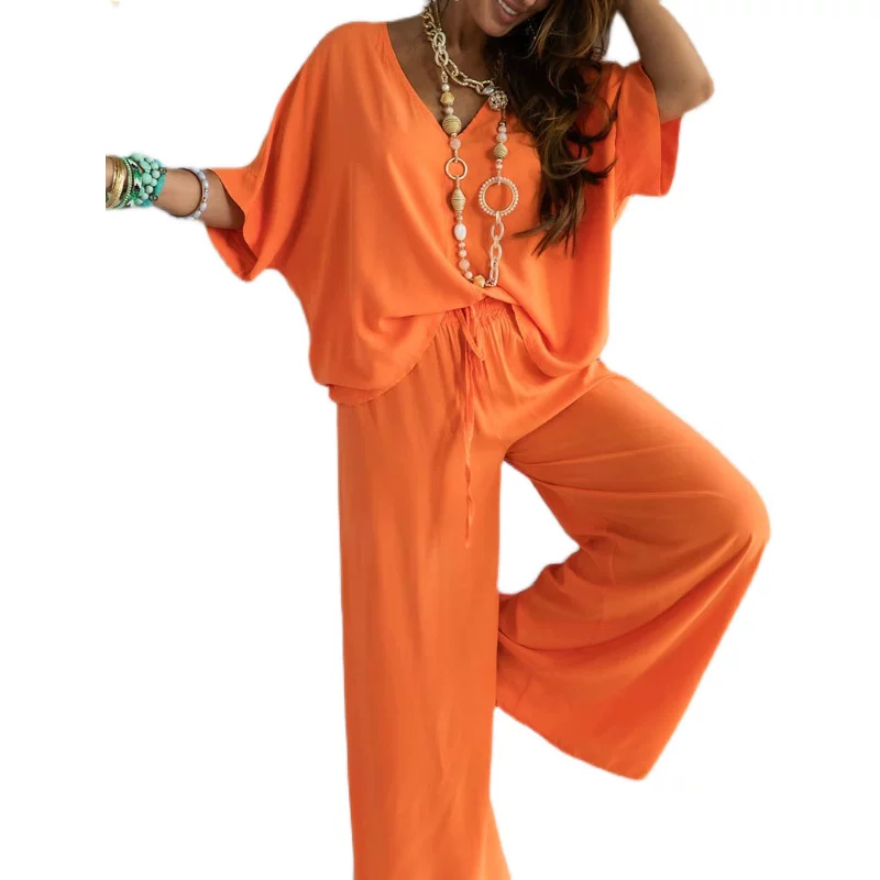 Повседневный комплект блузка с рукавами-лепестками и брюками BATWING SLEEVE TOP & Casual Pants Set