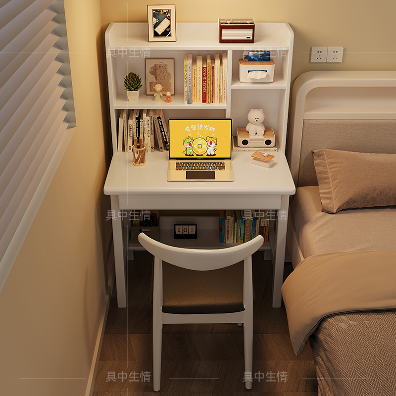 Solid Wood Desk and Bookshelf Integrated Student Home Writing Desk Simple Computer Desk Small Apartment Modern Minimalist Style Desk