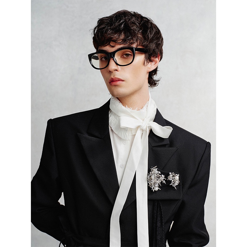 Ordudiordu White Slender Floating Tie with Bow Tie for Men and Women Decorative Ribbon