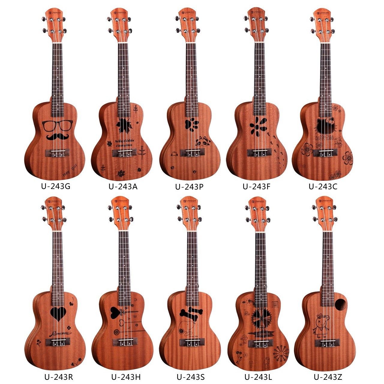 (Official Authorization) Caesar U-243 Beginner Carving Cartoon Pattern Ukulele Ukulele