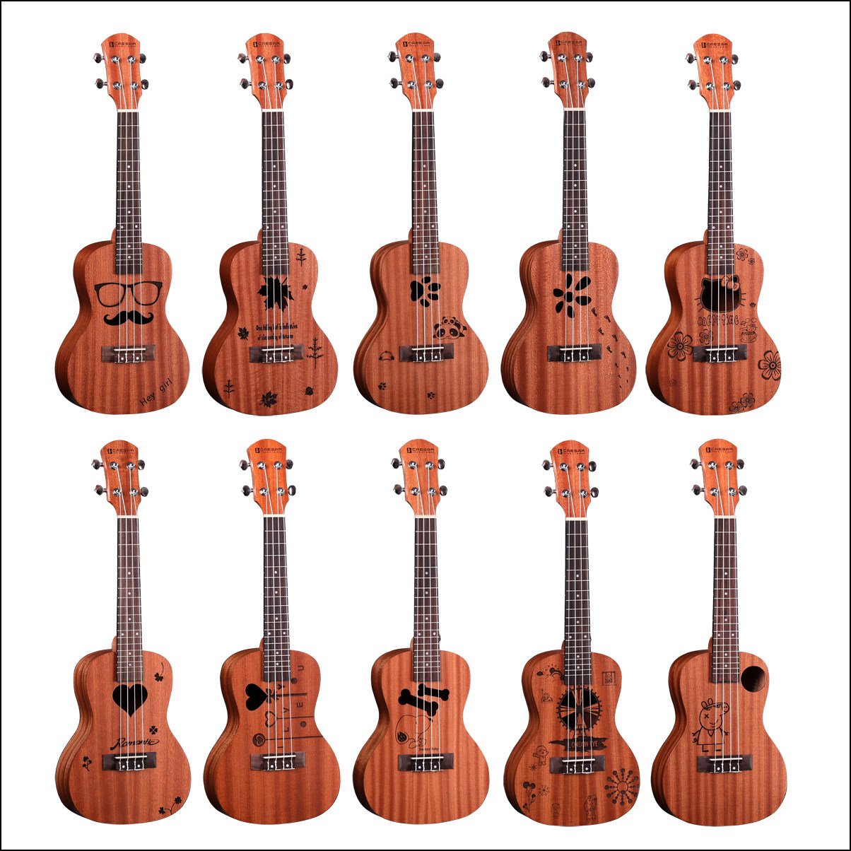 (Official License) Caesar U-243 10 Sculpted Pattern Plywood Ukulele
