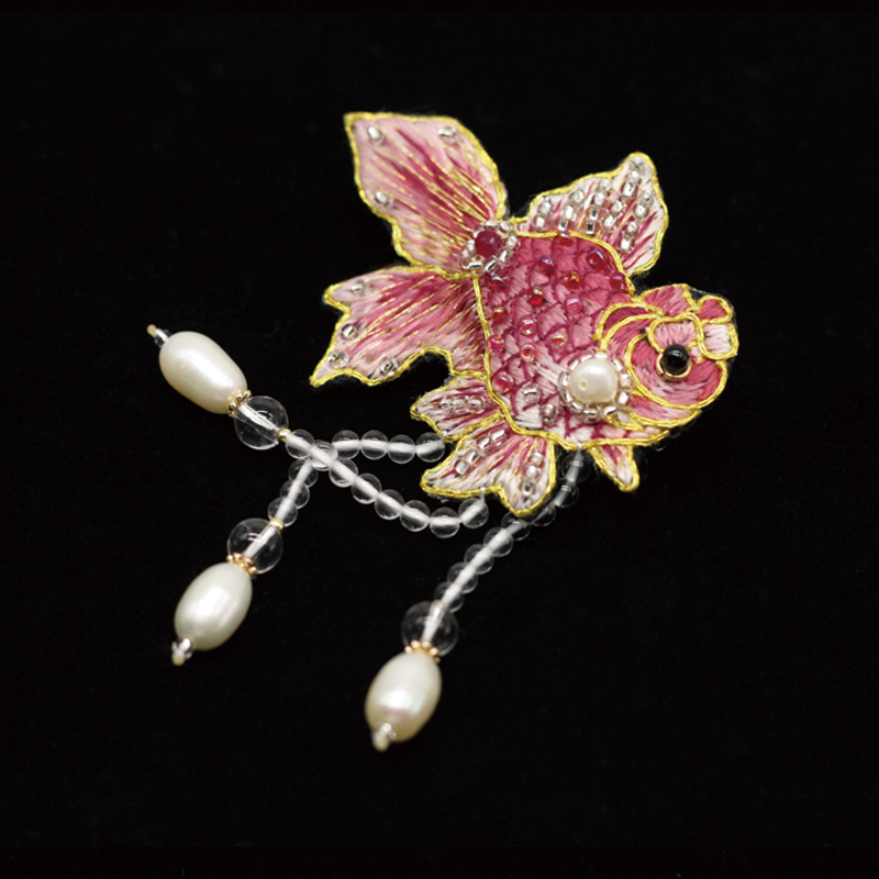 Yembroidered Collection Xiangembroidered Gold Fish Peony Handmade Embroidery Brooch Earrings Fashion Accessories Upscale Birthday Present