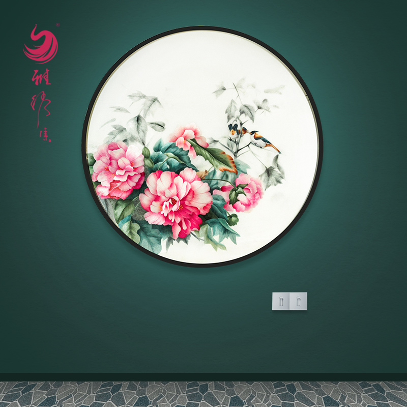 Yaoji embroidery single-sided hand embroidery living room Handicap mountain peony peony Lotus flower home hanging painting