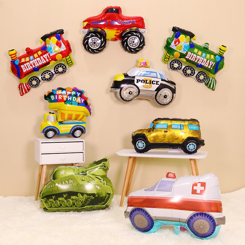 Children Train Ambulance ambulance bus Excavators Fire Trucks Car Police Car Police Car truck Excavators Styling Aluminum Film Balloons