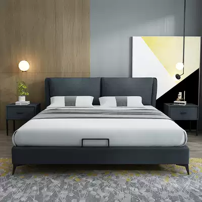 Nordic cloth bed removable and washable 1 8 m double bed master bedroom wedding bed ins Net red bed modern simple solid wood soft bed