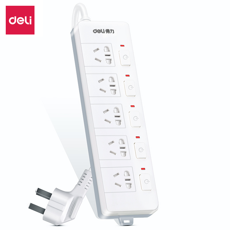 Deli (deli)3998 new national standard anti-electric shock 5-position combination hole 3 meters large hole distance control switch socket