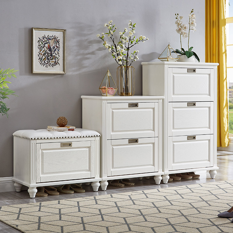 American-style solid wood tipping bucket large-capacity shoe cabinet home porch entry door shoe stool cabinet entry door simple can sit shoe cabinet