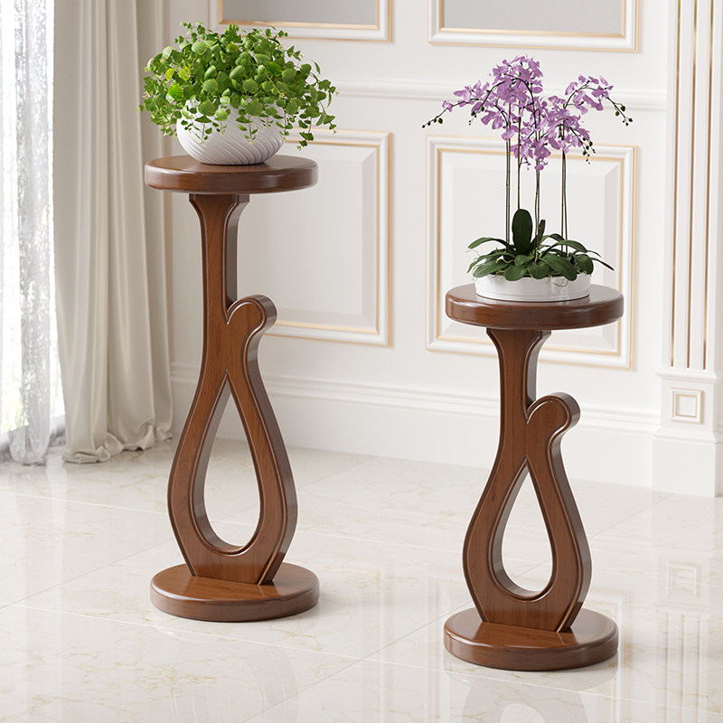 All solid wood round flower stand living room modern minimalist flower floor stand wooden balcony plant potted storage shelf