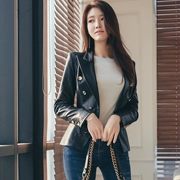 Áo khoác ba lỗ cà phê da pu dành cho nữ 2018 phiên bản Hàn Quốc mới của đầu máy mỏng eo cao bằng da nữ nhỏ XZ1440