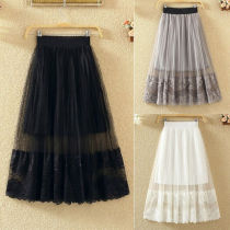 Lace gauze skirt skirt women Spring 2021 new wild long fairy mesh sand skirt pleated skirt summer