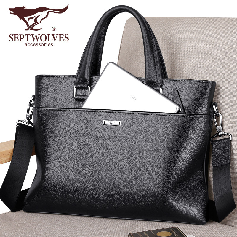 Seven Wolf Briefing Male Business Men Limited Handbag Slipper Sabble Youth Leather Bag