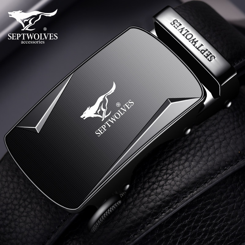 Septwolves men's belt leather automatic buckle pure cowhide belt big-name Korean version of the trendy young men's pants belt