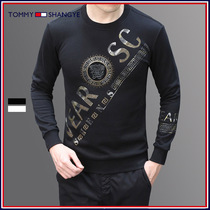 TOMMY SHANGYE Men's Fall Winter New Long Sleeve T-Shirt Heavy Craft Burned Men's Sub-Crewneck Black Wear