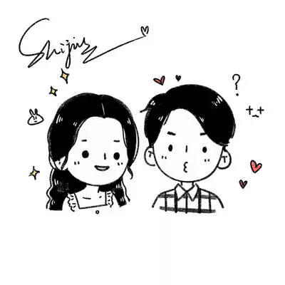 ins Wind cute Q-version hand-painted head black and white to make real-life photos to cartoon logo lovers Design comics