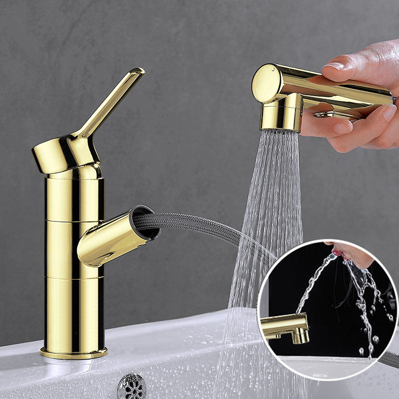 Wash tap basin tap cold and hot toilet basin wash handpool pull-type luxury gold faucet
