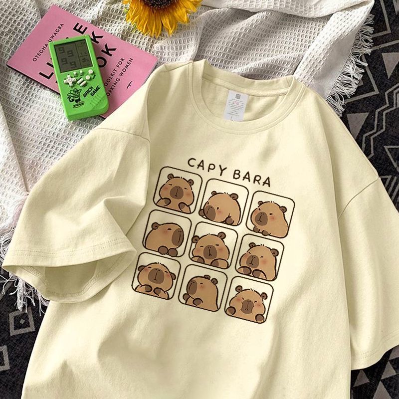 Pure Cotton Hong Kong Style Capybara New Short-Sleeve T-Shirt for Men and Women, Couple Wear, Summer ins Loose Fit, Large Size, Versatile Top Pure Cotton Hong Kong Style Capybara New Short-Sleeve T-Shirt for Men and Women, Couple Wear, Summer ins Loose Fit, Large Size, Versatile Top