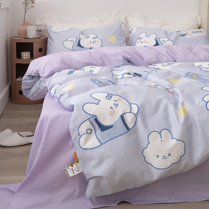 (Fuji Store) New Xianqi Little Rabbit Rabbit All-cotton Four Sets Students Cute Quilt Cover All-cotton Quilts on Spring Summer