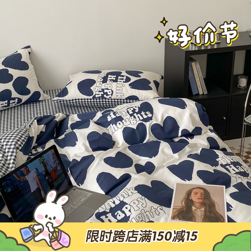 (Fuji store) Japan-style brief Cartoon Full Cotton Three Four Sets Nordic Series Bed Linen Students Pure Cotton-Taobao