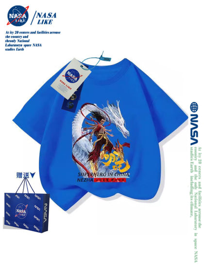NASA联名哪吒男童女童纯棉短袖t恤国潮夏季爆款亲子休闲半袖上衣t