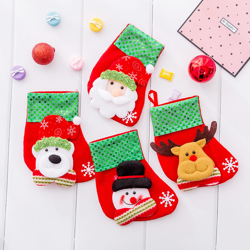 Christmas Socks Gift Bag Small Plush Socks Children Candy Gift Bag Creative Old Man Christmas Pendant Trim-Taobao