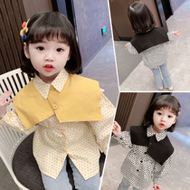 Girls Western-style shirts childrens spring clothes new shawls long-sleeved tops little girls fashionable baby spring and autumn shirts