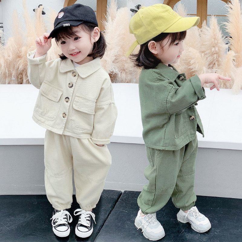 Girls' casual suit 2021 spring and autumn new children's Korean version of foreign style baby 4 tooling two-piece suit 1-3-5 years old