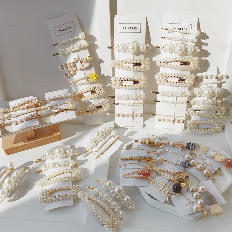 Korean net red ins pearl hair clip female side clip word hair bangs bb clip side head ornaments temperament clip