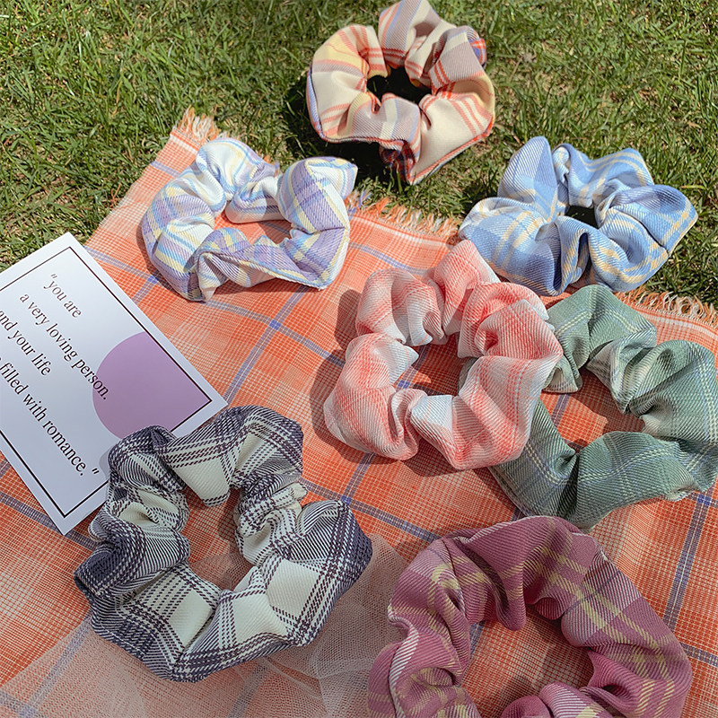 Net red jk grid No Trace High ponytail Hairband girl cute Japanese large intestine hair rope 2021 new headgear