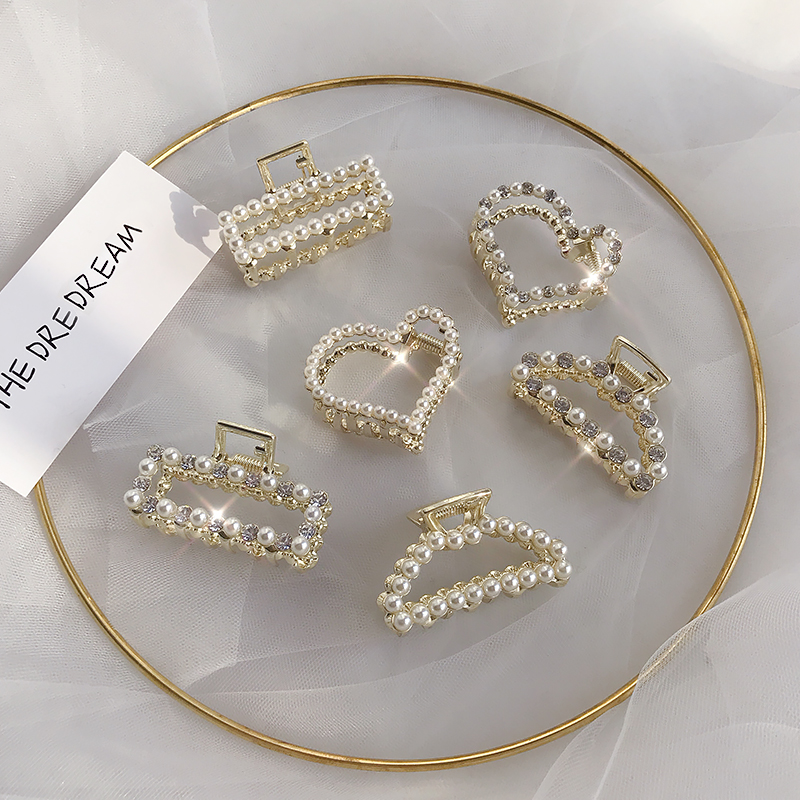 South Korea's new net red ins pearl small hairpin girl half tie grab clip clip hairpin shark small clip headdress