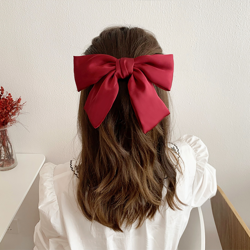 Big bow hairpin net red 2021 new hairpin back head clip headdress hair rope red head rope hair accessory