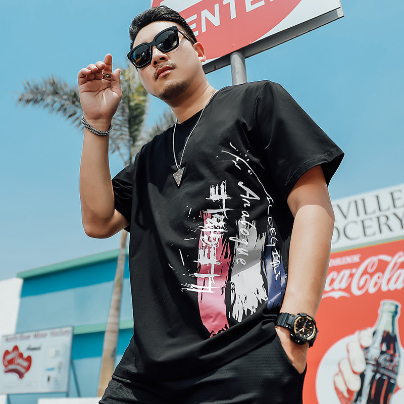 Large size Short sleeves T-shirt Male Fat Tide Card Fats Big Belly Men's Clothing Loose Clothes Summer Fat People Half Sleeve Sweatshirt