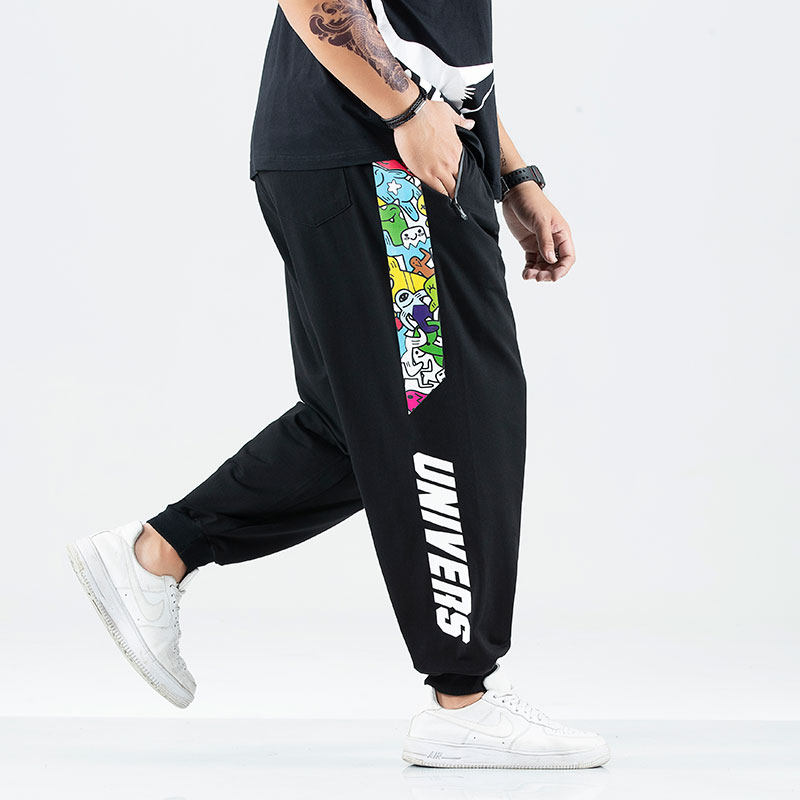 Large size Male pants Pants Damp elastic Sports pants Long pants Fat and Fat Increased Loose Casual Five Color Printed Bunch of bunches