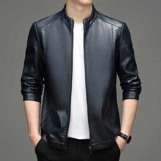 海宁春秋季真皮皮衣男士薄款立领绵羊皮夹克短款休闲皮外套中年单