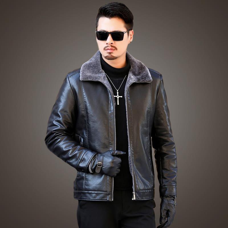 Men's Genuine Leather Jacket Haining Trendy Fur Winter Thickened Fleece Large Size Leather and Fur Integrated Coat for Men