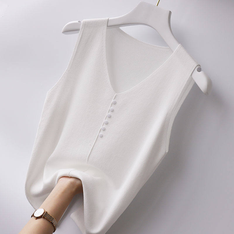Ice silk V-neck camisole vest women wear sleeveless knitted vest inside with women's summer thin bottom sleeveless vest